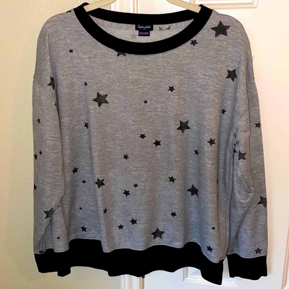 Splendid Gray W Black Stars Super Soft Sweater